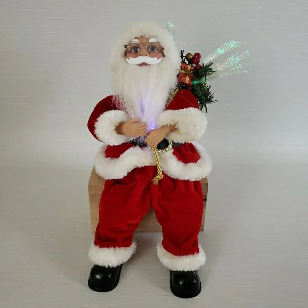 Fiber Optic Santa Claus Shelf Mantle Sitter Red Suit St Nick Battery Operated